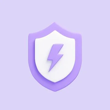 3D purple shield with lightning bolt icon Stock Illustration