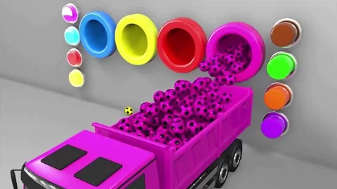 3D Purple Spheres Flow into Dump Truck Loading Animation Stock Footage 332760411