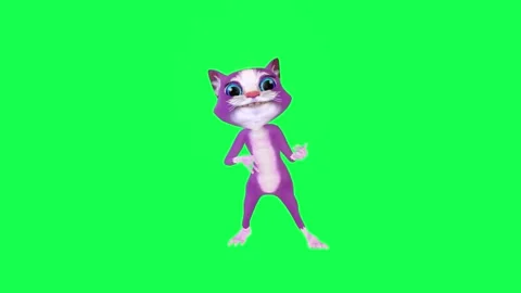 3d purple talking cat playing guitar and singing from opposite angle on green Stock Footage 247973739
