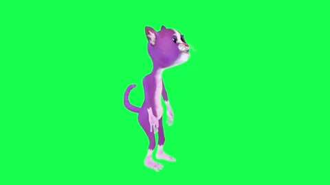 The 3D purple talking cat takes off her gun and puts it back in place from the Video stock 247973752