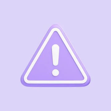 3D Purple Warning Icon with Exclamation Mark Stock Illustration