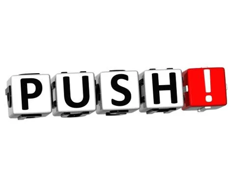 3d push button click here block text Stock Illustration