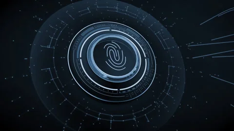 3D Push button fingerprint scanning.Infographic digital elements. 3D generated. Stock Footage 261557424