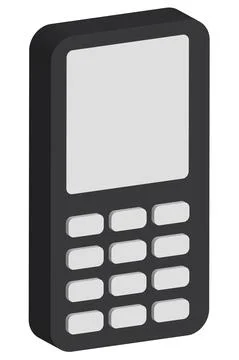 3d push-button telephone icon with blank screen for design. Mobile phone vect Ilustração Stock