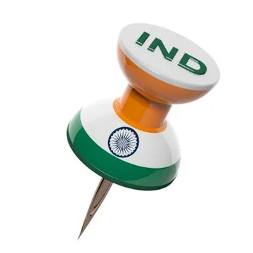 3D pushpin with flag of India isolated on white Illustrazione stock