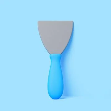 3D Putty Knife with Blue Handle on Blue Background Illustration