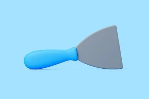 3D Putty Knife Lying Flat with Blue Handle on Blue Background Stock Illustration