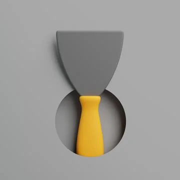 3D Putty Knife with Yellow Handle on Gray Background イラスト素材