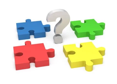 3D puzzle and question mark. Concept solution. Stock Illustration