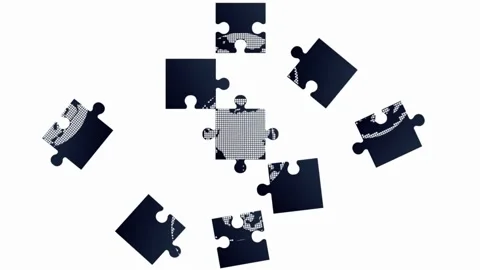 3d puzzle game transition effect, white pieces falling down from the center, Video stock 336248349