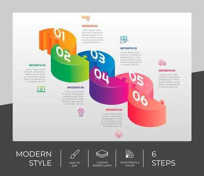 3d puzzle infographic vector design with 6 steps &amp; colorful style for present 스톡 일러스트