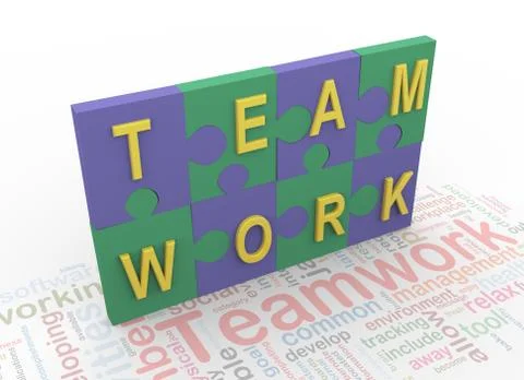 3d puzzle peaces with text 'teamwork' Illustrazione stock
