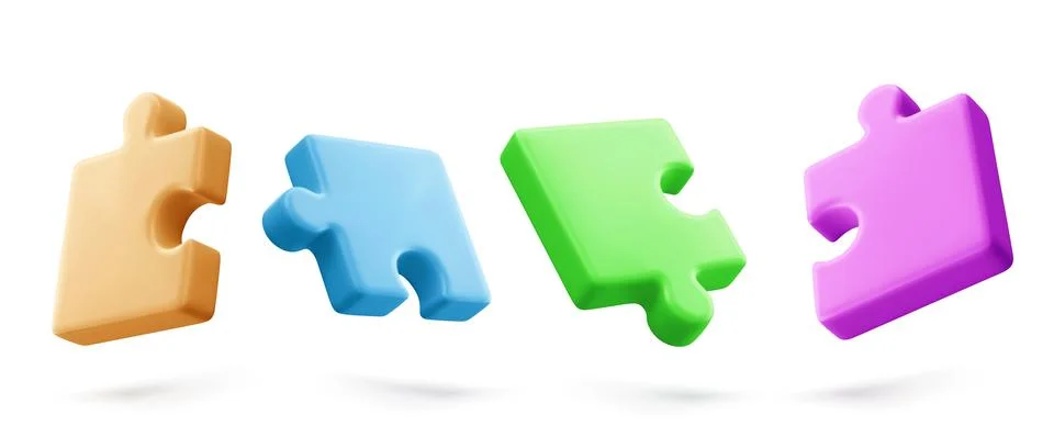 3D puzzle pieces set isolated on white background Illustrazione stock