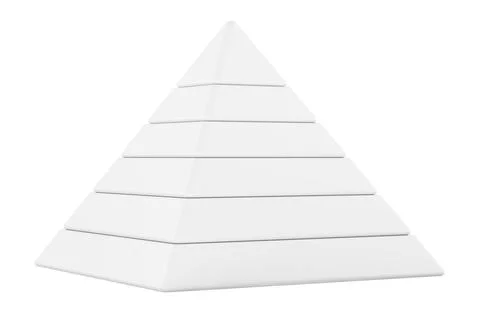 3D Pyramid Blank Diagram with Five Segments, White Template. 3D Rendering Stock Illustration