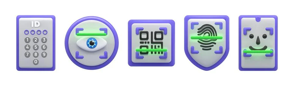 3D QR code. Biometric face scan. Cyber ID recognition. Authenticate scanner.. Stock Illustration