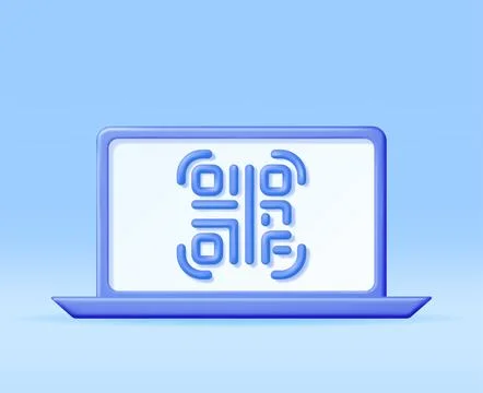 3d QR Code Icon on Computer Screen Stock Illustration