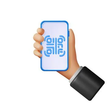 3d QR Code Icon on Smartphone in Hand Stock Illustration