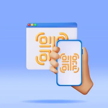 3d QR Code Icon on Smartphone in Hand Stock Illustration