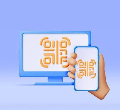 3d QR Code Icon on Smartphone in Hand Illustrazione stock