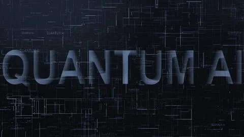 3d Quantum AI text technology data line Stock Illustration