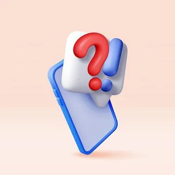 3d question and exclamation marks on phone Illustrazione stock