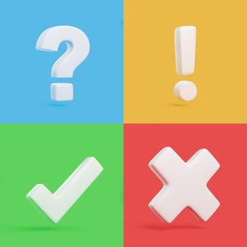 3D question, exclamation, check and cross symbols on colorful squares イラスト素材