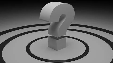 3D question mark on black and gray concentric circles abstract render Illustrazione stock