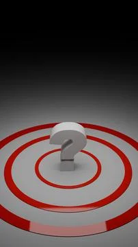 3D question mark at center of red circles vertical composition Stock Illustration
