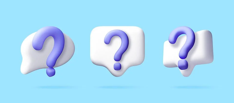 3D question mark icons inside white speech bubbles Stock Illustration