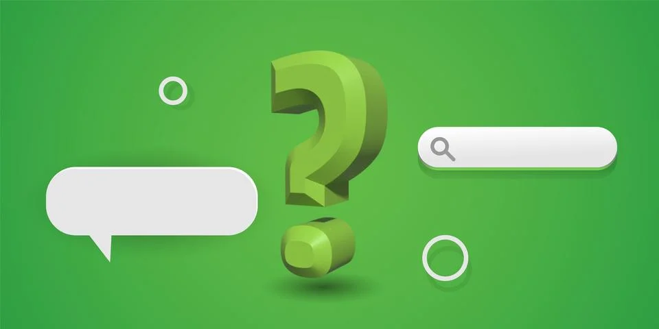 3d question mark with research and blank bubble design on green background Stock Illustration