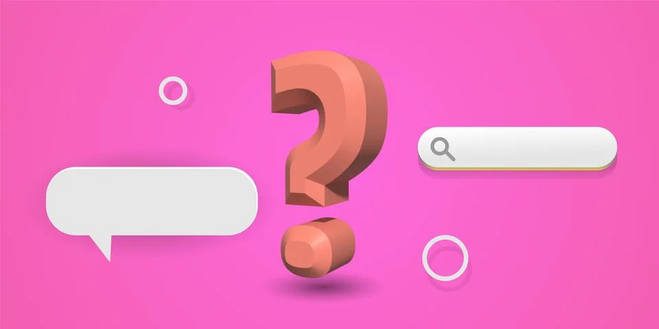 3d question mark with research and blank bubble design on pink background Stock Illustration