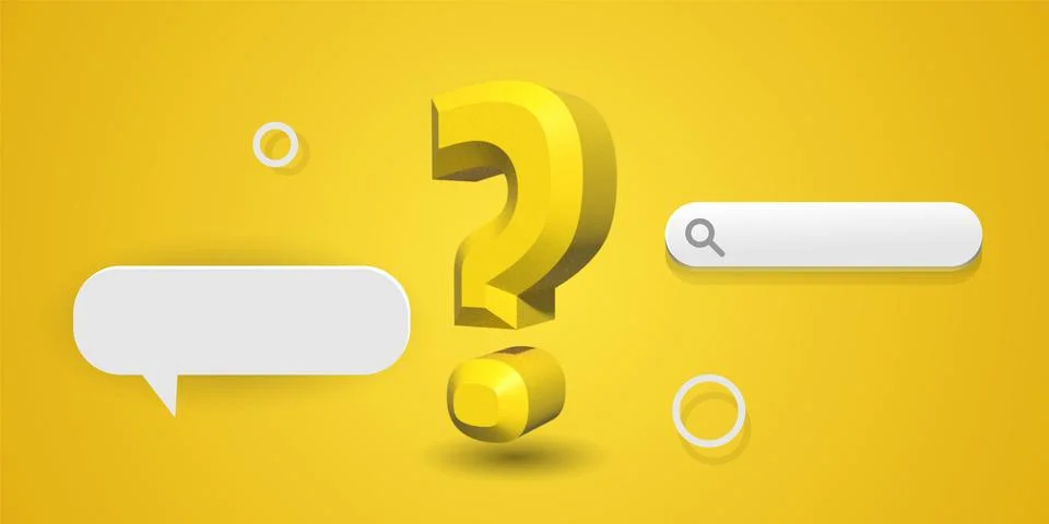 3d question mark with research and blank bubble design on yellow background Stock Illustration