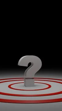 3D question mark standing on red concentric circles with black background Stock Illustration