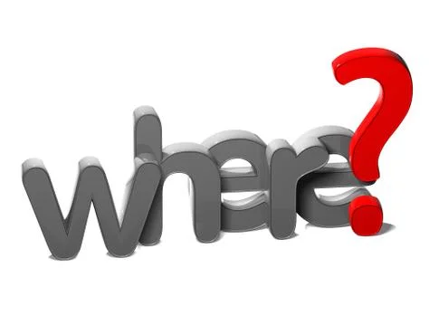 3d question word where on white background Stockillustratie