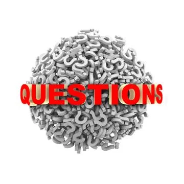 3d questions text on question mark sphere ball Stock Illustration