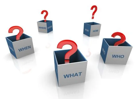 3d questions words boxes Stock Illustration
