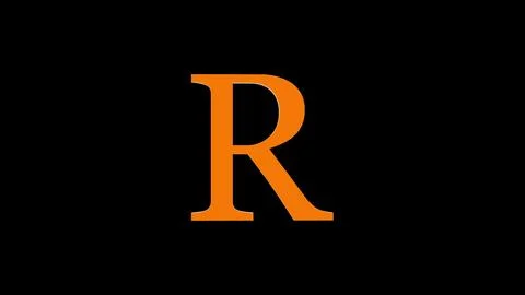 3d R letter logo loopable rotated brown color black background Illustrazione stock