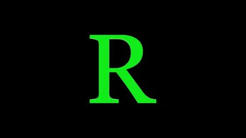 3d R letter logo loopable rotated green color black background Stock Illustration