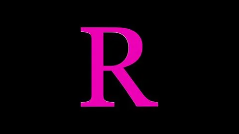 3d R letter logo loopable rotated pink color black background Stock Illustration