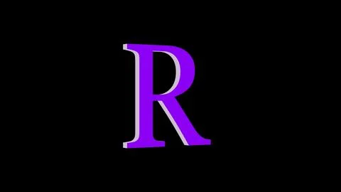 3d R letter logo loopable rotated purple color black background Illustrazione stock