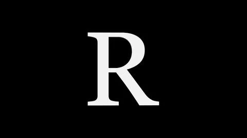 3d R letter logo loopable rotated white color black background Stock Illustration