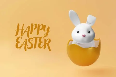 3d rabbit in the gold egg poster. Stock Illustration