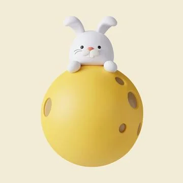 3d rabbit on the moon . Mid autumn festival. icon isolated on yellow background Stock Illustration
