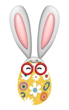 3D rabbit vector bunny ears with egg on an isolated background. Stock Illustration