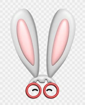 3D rabbit vector template of bunny ears with glasses on an isolated backgroun Stock Illustration