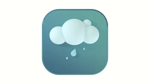 3D rain cloud icon with raindrops on a gray button on a white background Stock Footage 230775964