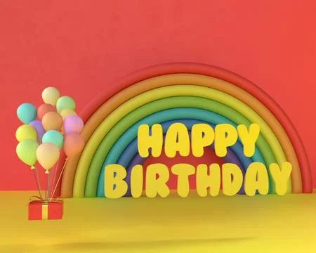 3D Rainbow Birthday Scene. Stock Illustration