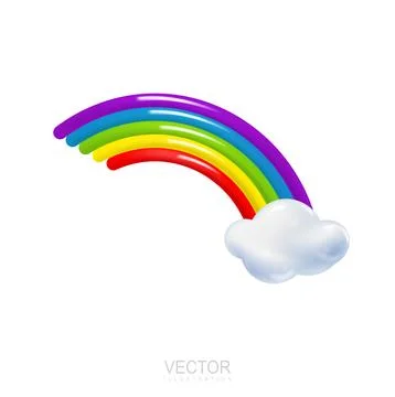 3d Rainbow with cloud cartoon style. Weather phenomenon concept. Vector ill.. Stock Illustration