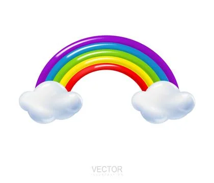 3d rainbow with clouds cartoon style. Weather phenomenon concept. Vector il.. Illustrazione stock