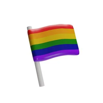 A 3d rainbow flag with a white pole Stock Illustration